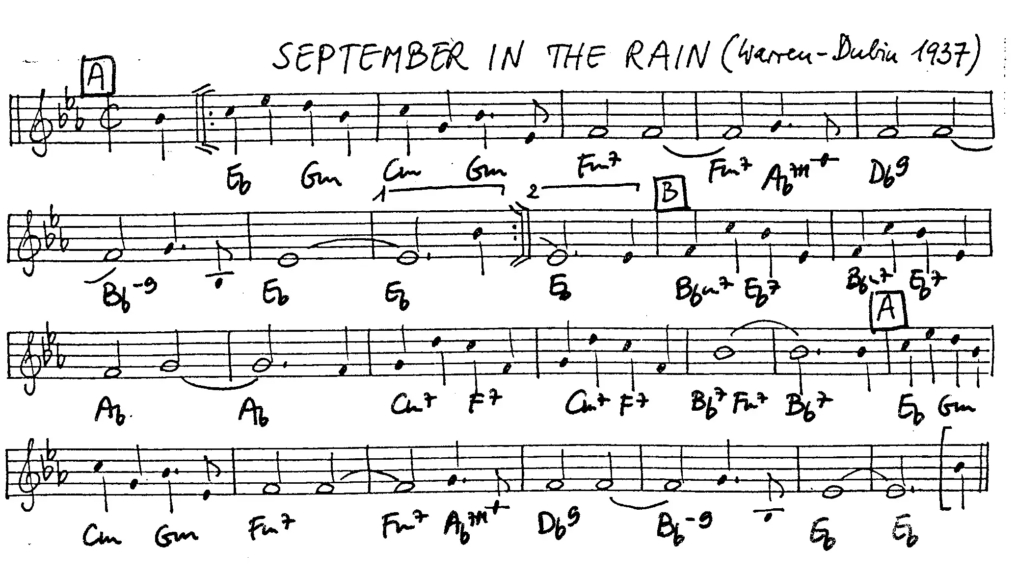 september in the rain free jazz leadsheet - Courtesy of the Jungle Jazz Band